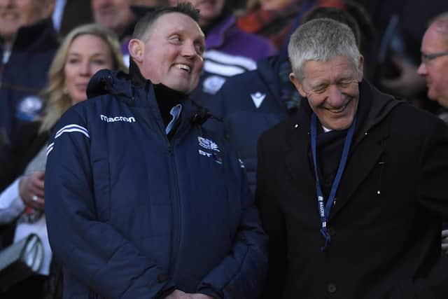 John Jeffrey, right, with late Scotland team-mate Doddie Weir watching the national side playing England at Edinburgh's Murrayfield Stadium in February 2020 (Photo: Stu Forster/Getty Images)