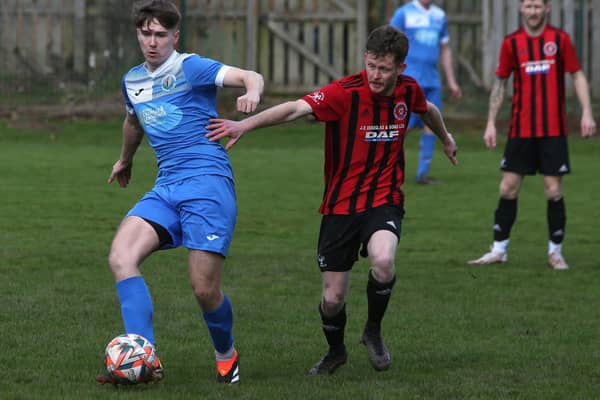 Duns Amateurs beating Earlston Rhymers 5-1 away on Saturday to reclaim top spot in the Border Amateur Football Association's A division (Photo: Steve Cox)