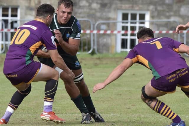 Dalton Redpath on the ball for Hawick during their 24-5 loss at Marr on Saturday (Photo: Malcolm Grant)