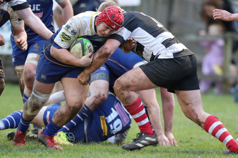 Jamie Ferguson on the ball during Kelso's 48-12 win at Jed-Forest's Riverside Park on Saturday in rugby's Scottish Premiership (Photo: Brian Sutherland)