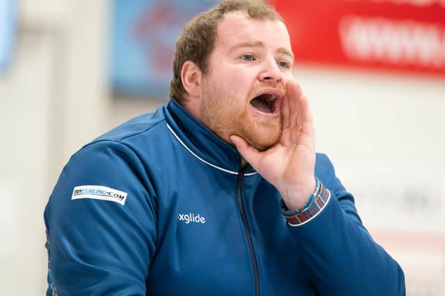 Skip Cameron Bryce shouting instructions to his team-mates at 2022's World Mixed Curling Championship in Aberdeen (Pic: WCF/Ansis Ventins)