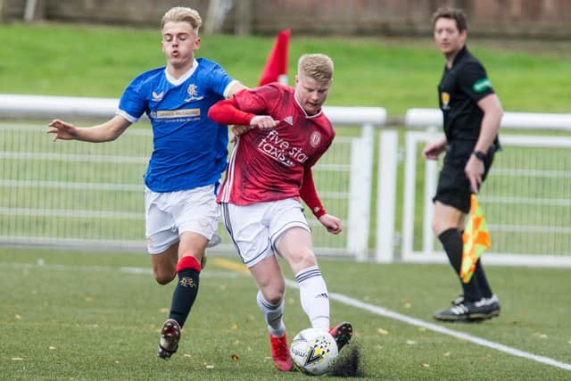 Calum Hall playing for Gala Fairydean Rovers against Rangers B at Netherdale (Photo: Bill McBurnie)