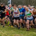 Lauderdale Limper Marc Wilkinson, far left, leading the way at Sunday's Duns round of the current Borders Cross-Country Series (Photo: Mark Kinghorn)