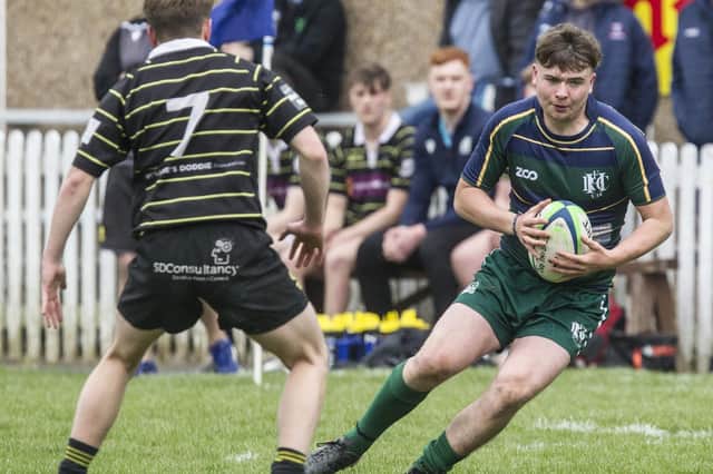Hawick Youth skipper Marcus Brogan on the ball against Melrose Wasps at Jed Thistle's sevens on Saturday