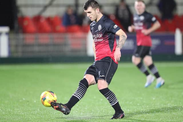 Goal-scorer Jamie Semple in action for Gala Fairydean Rovers during their 6-1 loss at home to Linlithgow Rose on Saturday (Photo: Brian Sutherland)