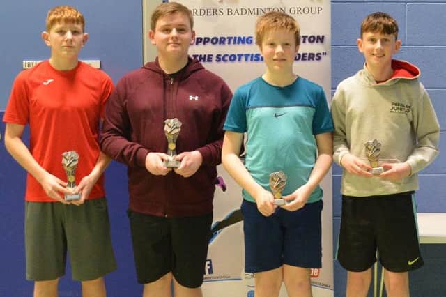 2007 boys' doubles winners Aiden Richardson and Jack Redpath, of Kelso High, with runners-up Louis Kirkpatrick and Lyall Cormack, of Peebles High