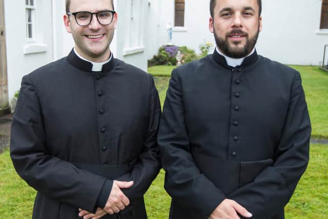 Father Martin Eckersley, Jedburgh, and Father Bobby Taylor, Galashiels, at Jedburgh's St Mary's Catholic Church. (Photo: BILL McBURNIE)