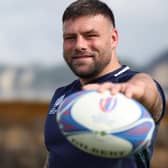 Loosehead prop Rory Sutherland at August's pre-Rugby World Cup Scotland squad announcement at South Queensferry (Photo by Ian MacNicol/Getty Images)