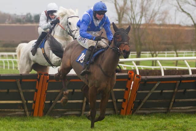 Jedburgh jockey Callum Bewley on Topkapi Star took second place for Hawick racehorse trainer Ewan Whillans in the SPG Fire and Security Mares' Handicap Hurdle at Kelso last week (Photo: Bill McBurnie)