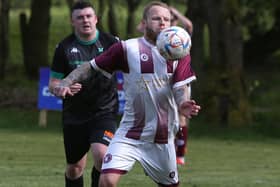 Jack Hay on the ball during Langlee Amateurs' 5-0 Waddell Cup quarter-final knockout of Greenlaw away at WS Happer Memorial Park on Saturday (Photo: Steve Cox)