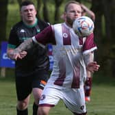 Jack Hay on the ball during Langlee Amateurs' 5-0 Waddell Cup quarter-final knockout of Greenlaw away at WS Happer Memorial Park on Saturday (Photo: Steve Cox)