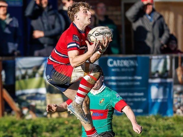 Louis Whyte making a catch for Peebles as they lost 29-14 hosting Highland at the Gytes on Saturday (Photo: Stephen Mathison)