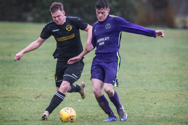 Lewis Robertson on the ball for Hawick Waverley against Tweedmouth Amateurs (Photo: Bill McBurnie)