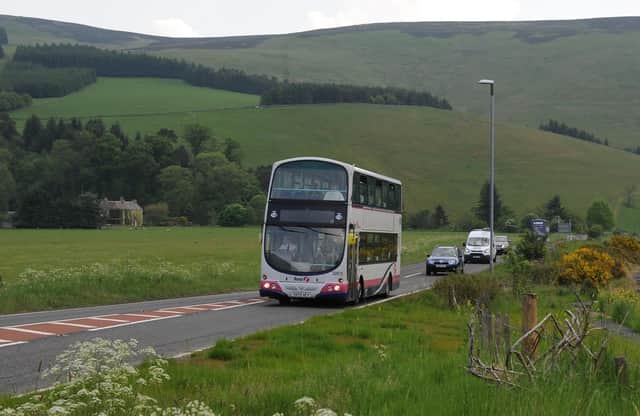 An X62 bus on its way to Peebles.