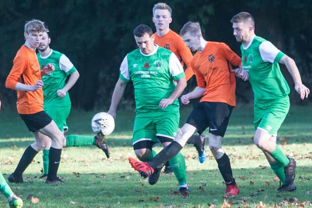 Lewis Muir on the ball for Hawick United against Chirnside United at the weekend (Photo: Bill McBurnie)