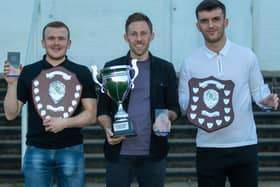 Liam Watt, Danny Galbraith and Jamie Semple at Gala Fairydean Rovers' end-of-season awards for 2024 (Photo: Thomas Brown)