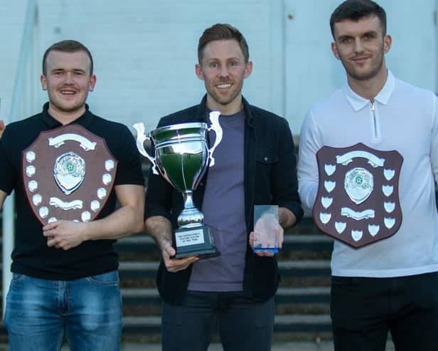 Liam Watt, Danny Galbraith and Jamie Semple at Gala Fairydean Rovers' end-of-season awards for 2024 (Photo: Thomas Brown)
