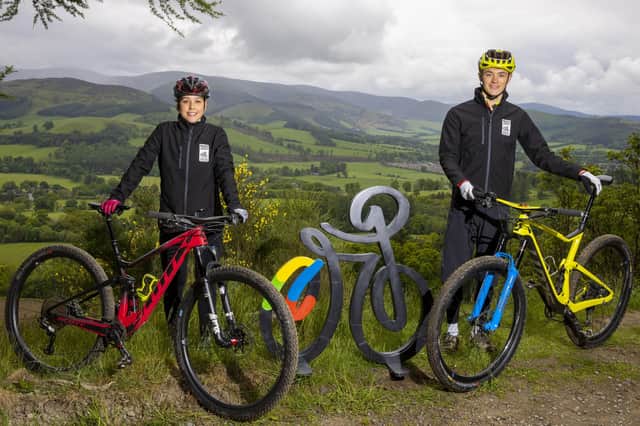 Scottish riders Charlie Aldridge and Elena McGorum at Glentress Forest for today's announcement (Photo: Jeff Holmes)