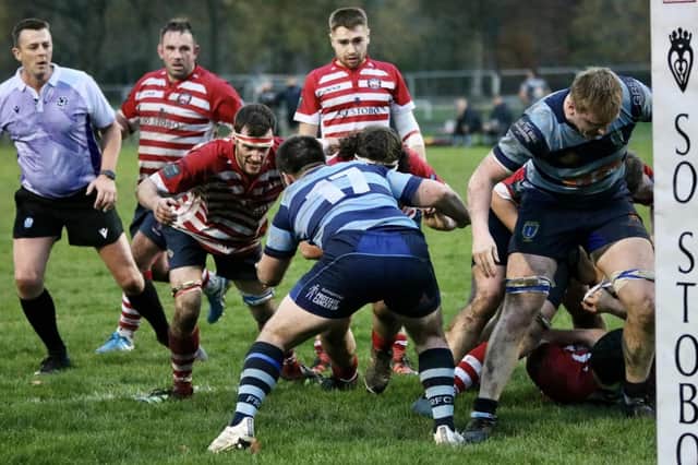 Lee Fish, left, officiating Peebles' 28-22 home loss to Falkirk in November (Pic: Peebles RFC)