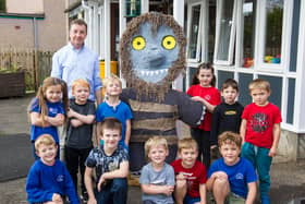 Ancrum Primary school's scarecrow, made by P1 - P3 with teacher Mr Steven Strother. (Photo: BILL McBurnie)
