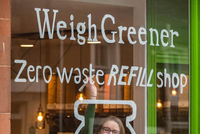 Charlotte Aitchison on the opening day of her new shop caller ‘Weigh Greener’ in Lauder. Photo: Phil Wilkinson.