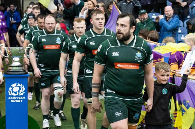 Hawick captain Shawn Muir leading his team out at Edinburgh's Murrayfield Stadium on Saturday (Pic: Mark Scates/SNS Group/SRU)