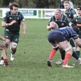 Captain Matt Carryer on the ball for Hawick at Musselburgh, with Shawn Muir, left, in support (Photo: Malcolm Grant)