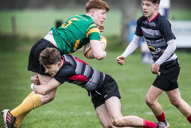 Selkirk Youth Club's Cameron Easson playing against Kelso Harlequins at Earlston's U18 sevens