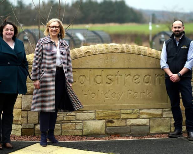 Rachael Hamilton MSP (centre) with park owner Adam Gregg and Sarah Allanson from the British Holiday and Home Parks Association