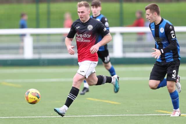 Allan Smith on the ball for Gala Fairydean Rovers during their 4-1 loss at home to Cumbernauld Colts on Saturday (Photo: Brian Sutherland)