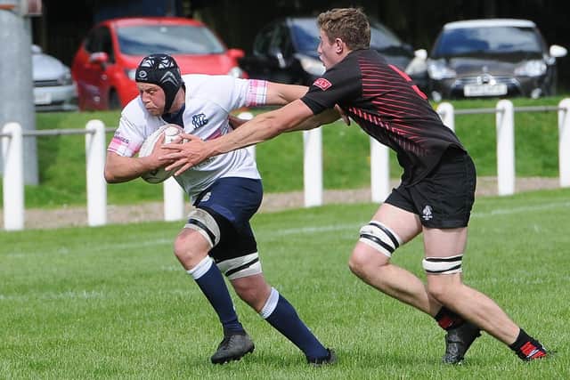 Selkirk captain Scott McClymont on the ball against Biggar in a pre-season friendly at Philiphaugh on Saturday (Pic: Grant Kinghorn)