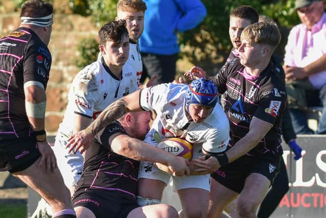 A Southern Knights attack being halted by Ayrshire Bulls on Saturday (Photo: George McMillan)