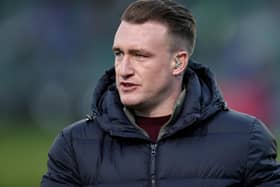 Former Scotland rugby captain Stuart Hogg on television punditry duties in Bath earlier this month (Photo by David Rogers/Getty Images)