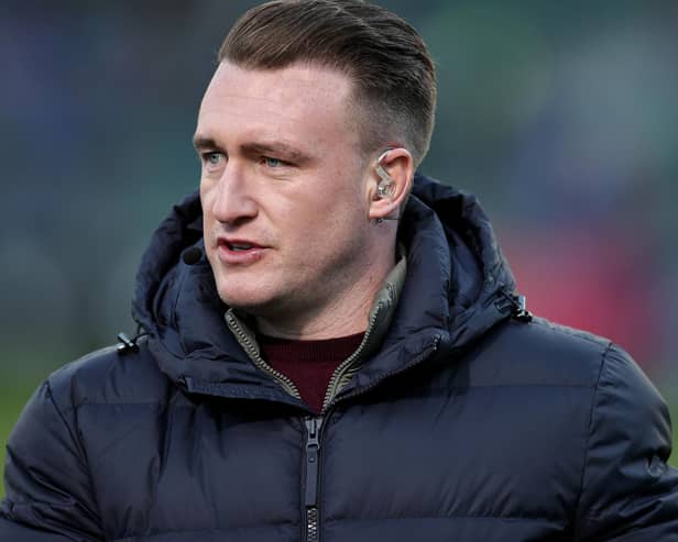 Former Scotland rugby captain Stuart Hogg on television punditry duties in Bath earlier this month (Photo by David Rogers/Getty Images)