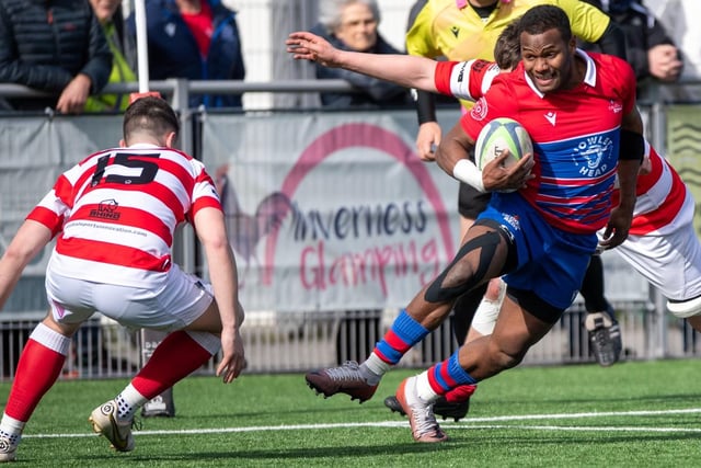 Caledonia Reds on the attack during their 36-18 loss to South of Scotland at Canal Park in Inverness on Saturday in rugby's national inter-district championship (Photo: Bryan Robertson)