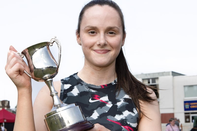 Samantha Turnbull, of Peebles, won the 110m open at Sunday's Hawick Border Games in 11.76 seconds, from a mark of 22m