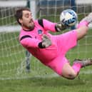 Vale of Leithen goalkeeper Chris Malcolm saving a first-half penalty during their 2-0 loss at home to Rosyth on Saturday in the East of Scotland Football League's first division (Photo: Brian Sutherland)
