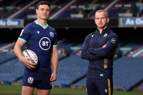 Lee Jones, left, with Scotland 7s head coach Ciaran Beattie at BT Murrayfield. The two have strong Selkirk connections, while Callum Young (ex Jed-Forest) and Ross McCann (ex-Melrose) are also in the core squad for 2022 (picture by SNS/Scottish Rugby).