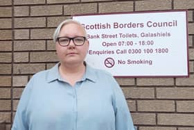 Galashiels councillor Fay Sinclair at the closed toilets in the town's Bank Street.