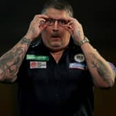 Gary Anderson looking as if he can't believe his eyes during his round-four loss to Brendan Dolan on Saturday at the latest World Darts Championship at London's Alexandra Palace (Photo by Tom Dulat/Getty Images)