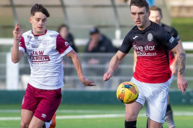 Striker Jamie Semple on the attack during Gala Fairydean Rovers' 3-0 Scottish Lowland Football League Cup first-round win at home to Linlithgow Rose on Saturday (Pic: Thomas Brown)