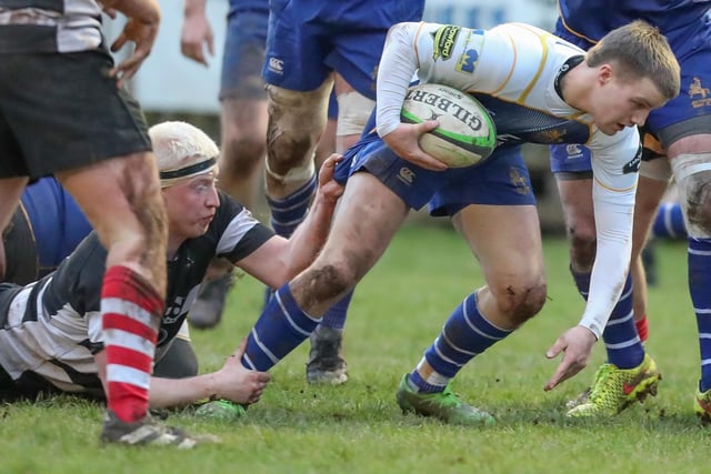 Lewis Elder in action during Kelso's 48-12 win at Jed-Forest's Riverside Park on Saturday in rugby's Scottish Premiership (Photo: Brian Sutherland)