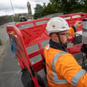 An Openreach engineer at work in Peebles.