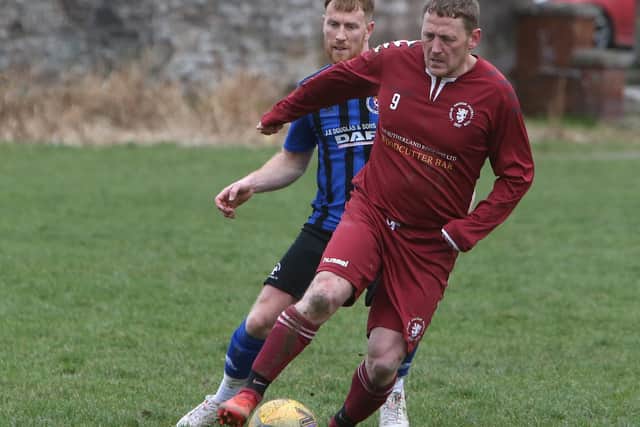 Des Sutherland on the ball for Langlee Amateurs during their 1-0 South of Scotland Amateur Cup win against Duns Amateurs on Saturday (Photos: Steve Cox)