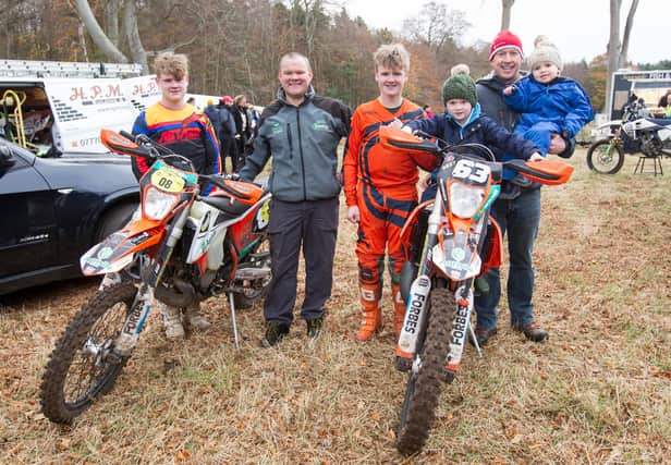 Callum Davidson with dad Nic, brother Robbie, sponsor Kevin Rae of Agrisile, his kids Finlay and Lewis (Pics by Bill McBurnie)