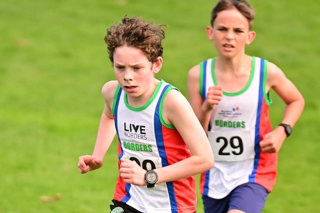 Gala Harriers under-15s Charlie Dalgiesh and Seb Darlow competing at Scottish Athletics' east district cross-country league meeting at Kirkcaldy on Saturday