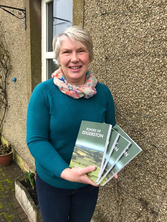 Christine Wylie with some of the copies of 'Echoes of Edgerston'.