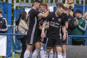 Gala Fairydean Rovers players celebrating scoring during May 2022's East of Scotland Qualifying Cup final loss to Linlithgow Rose in Midlothian (Pic: Thomas Brown)