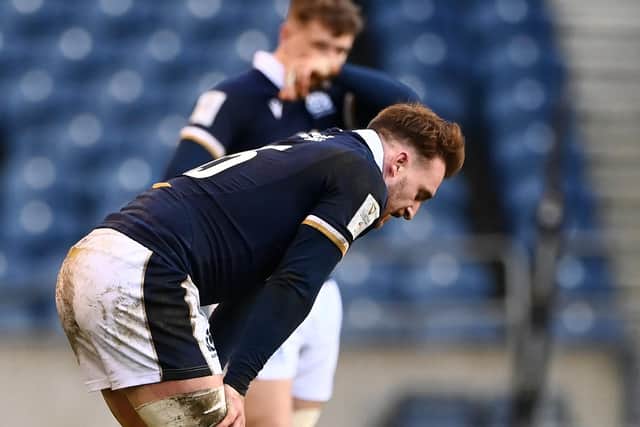 Stuart Hogg looking dejected following the Guinness Six Nations match between Scotland and Ireland at Murrayfield Stadium on March 14 in Edinburgh (Photo by Stu Forster/Getty Images)