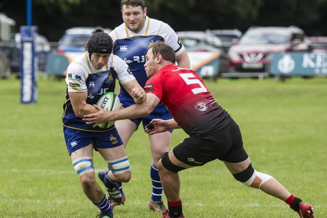 Jed-Forest's Blake Roff on the ball against Glasgow Hawks at Jedburgh's Riverside Park on Saturday (Pic: Bill McBurnie)